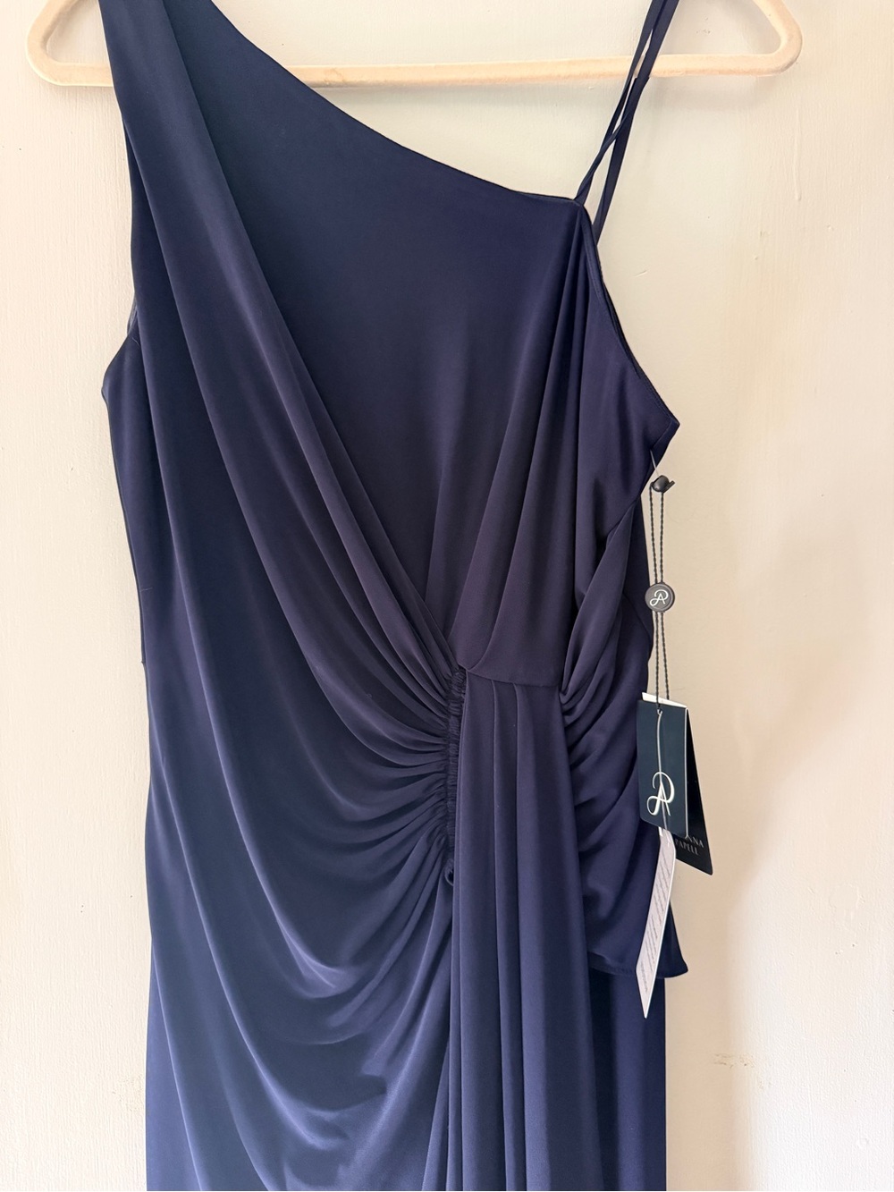 Adrianna Papell Navy One-Shoulder Evening Gown Mother of the Bride 10 12 14 - Picture 4 of 5